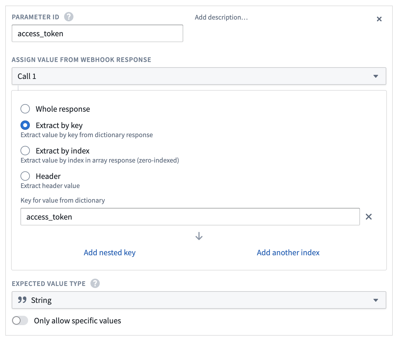 Webhook output parameter