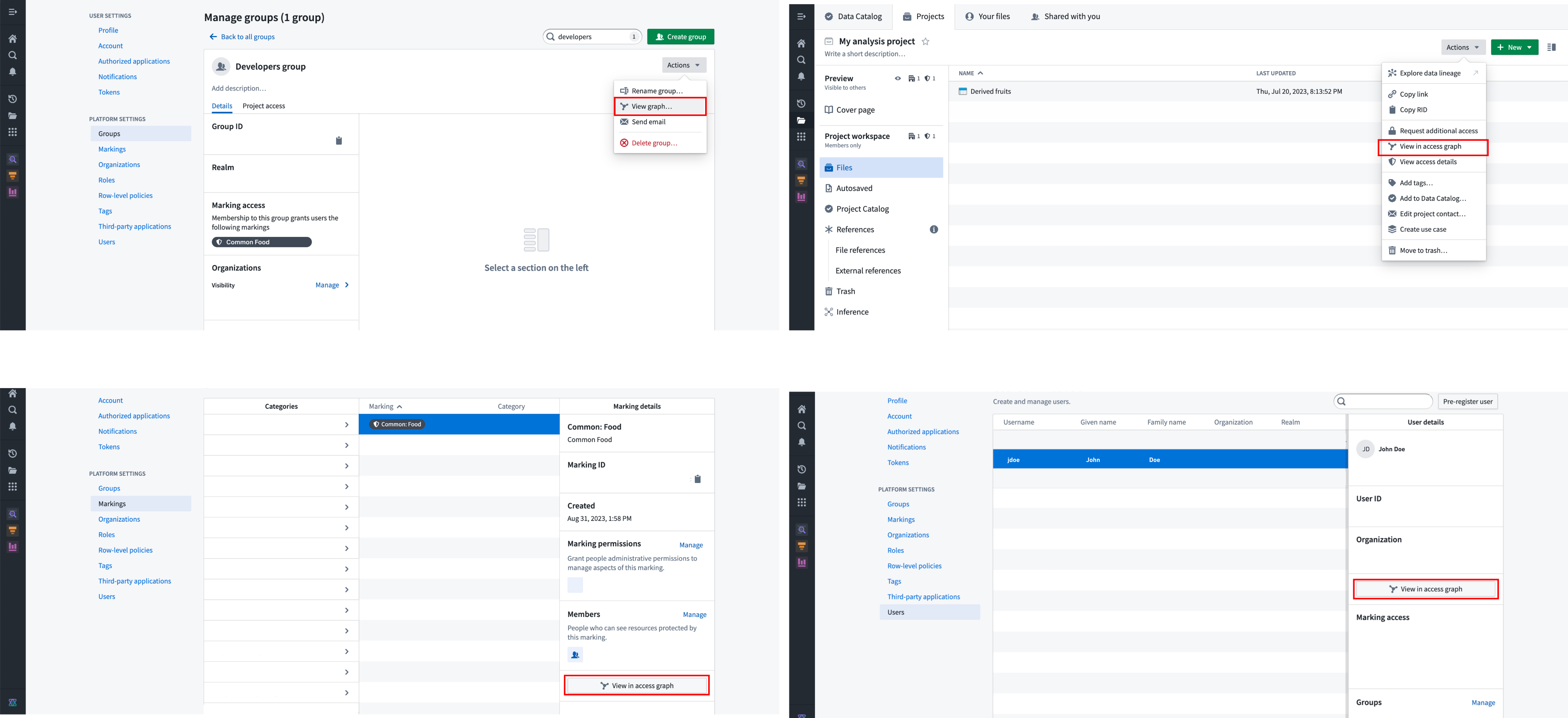 Screenshot indicating access graph entry points