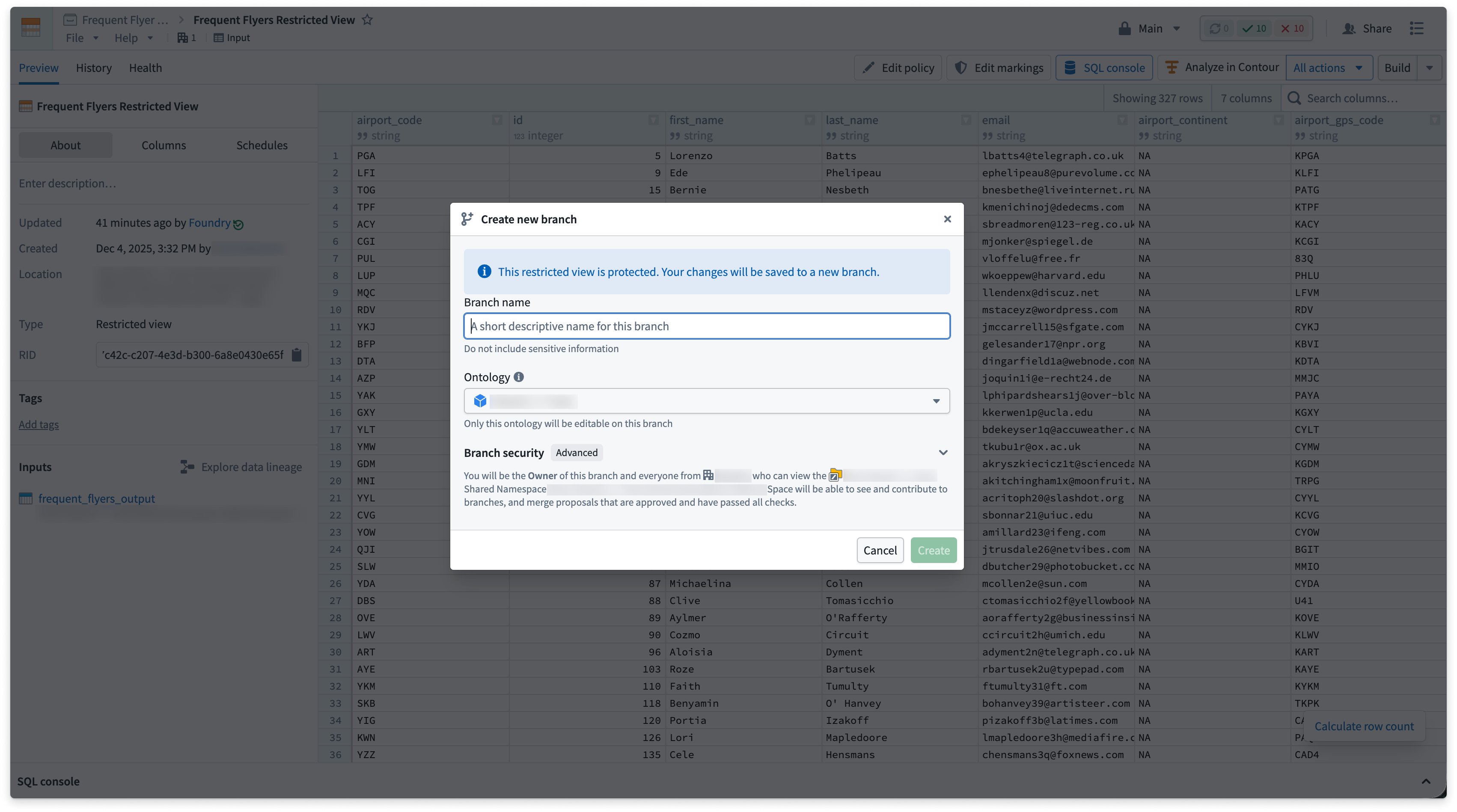 Users must create a new branch to save their changes.