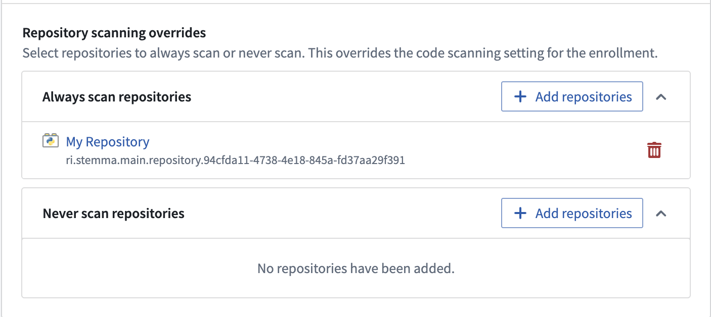 Repository scanning overrides.