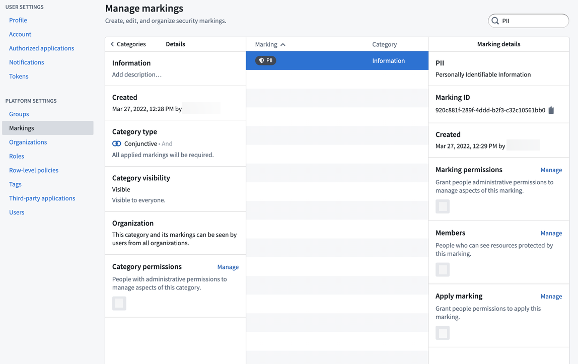 Create a marking in Platform Settings