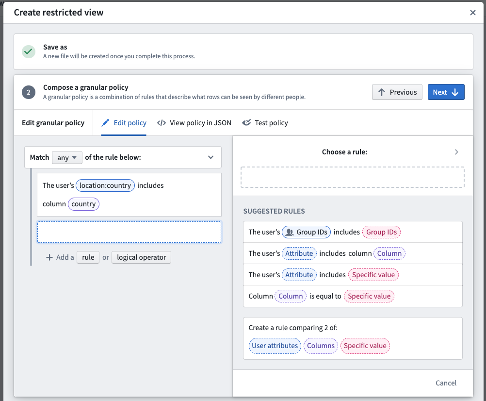 Compose a Restricted View policy