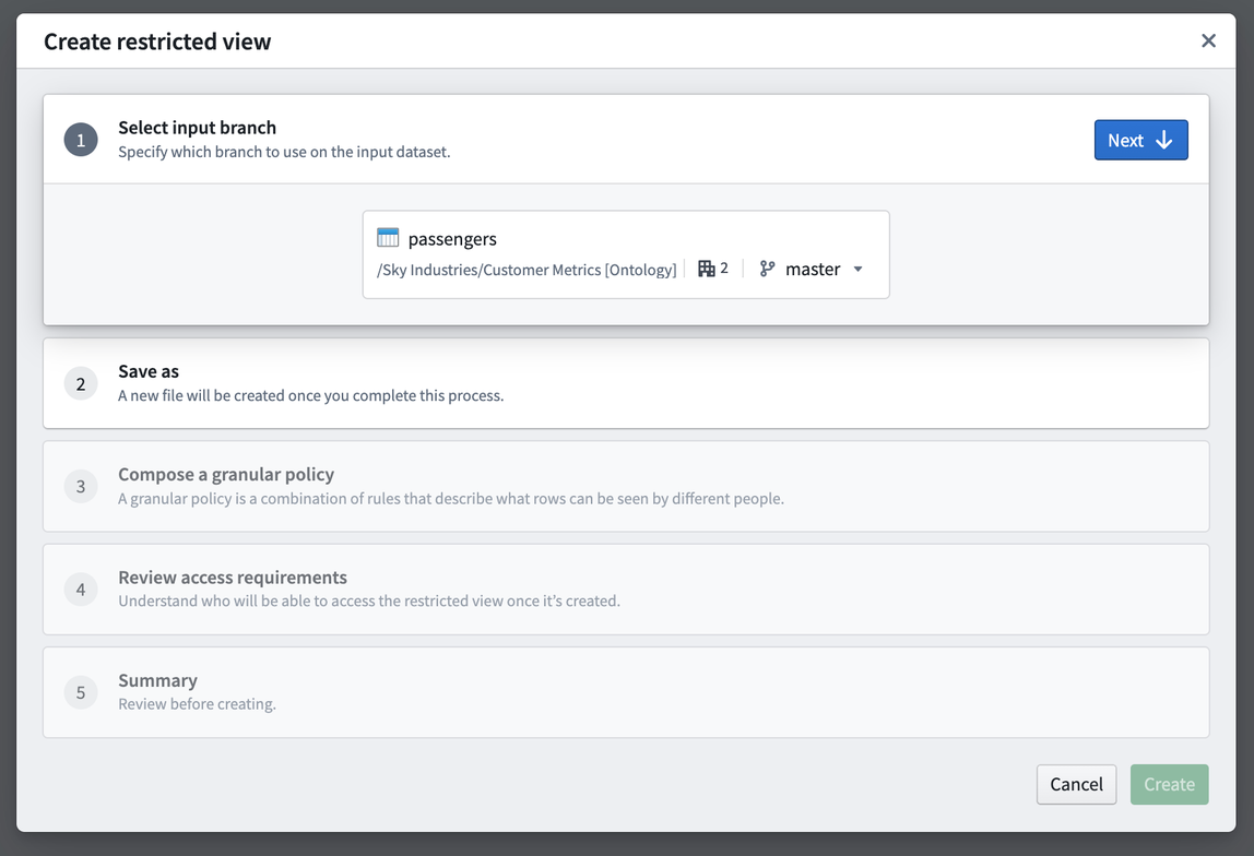 Create restricted view step 1