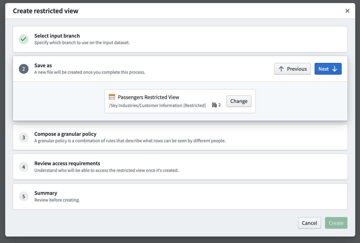 Create restricted view step 2