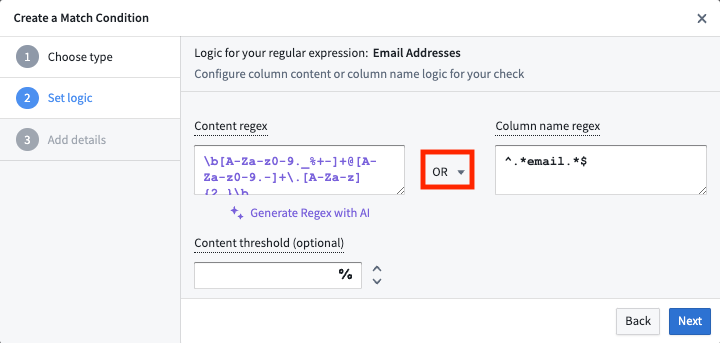 Specify the regex you want to use.