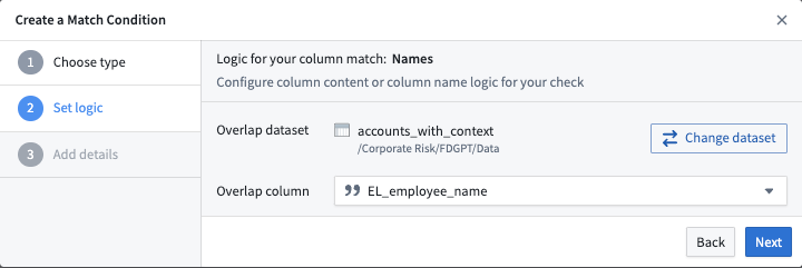 Overlap dataset and overlap column selection.