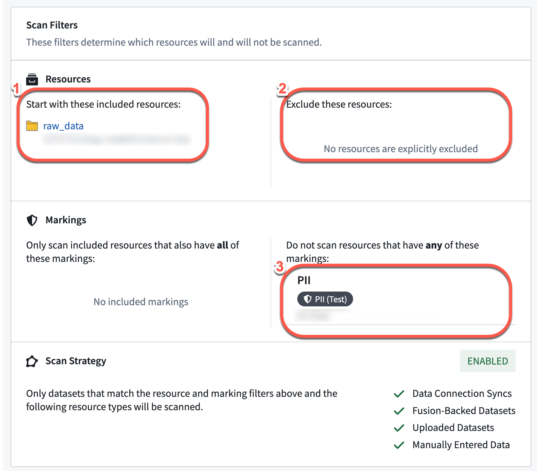 Screenshot of Scan filters in Sensitive Data Scanner