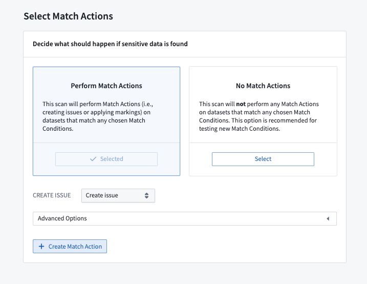 Screenshot of Select match actions popover