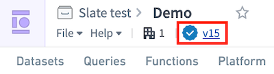 A Demo Slate application is on version 15. The version number is highlighted with a red border. 