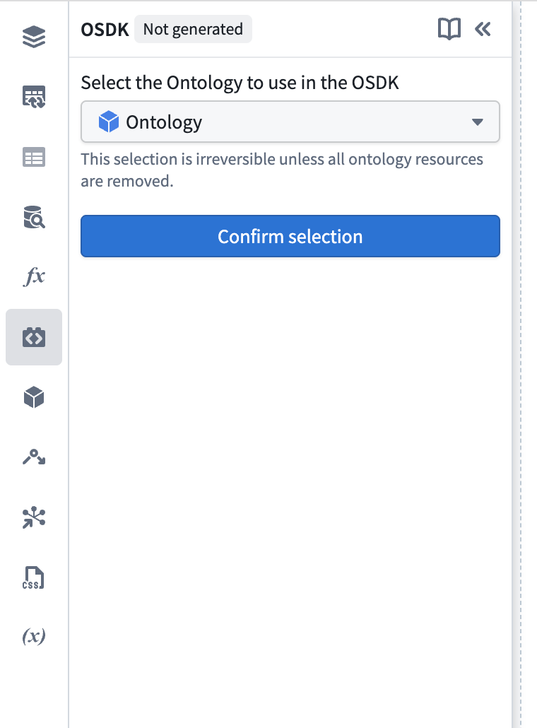 The Ontology selection screen showing the Select Ontology dropdown in the OSDK panel.