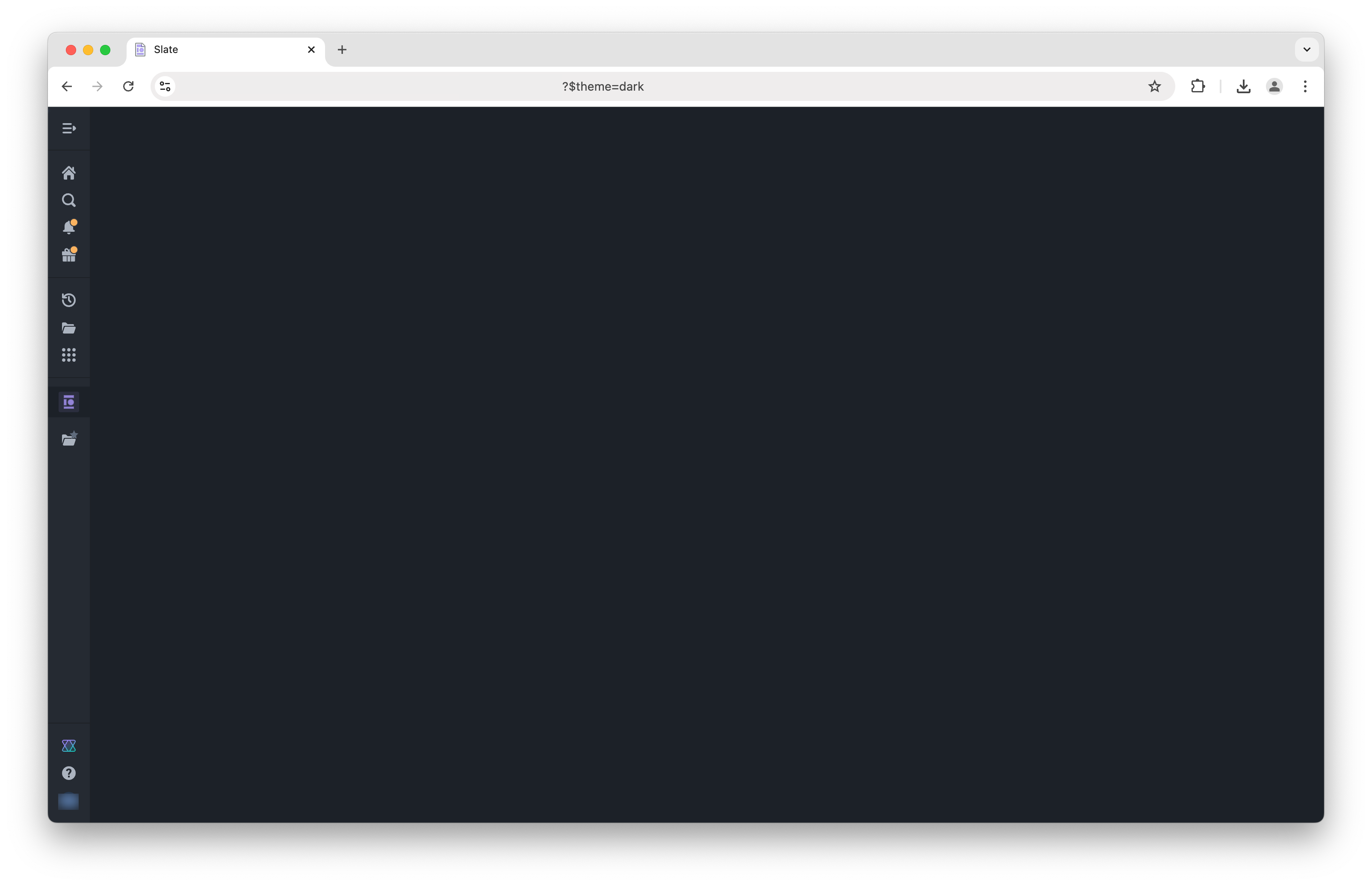 Screenshot of Slate page loading in dark mode mode.