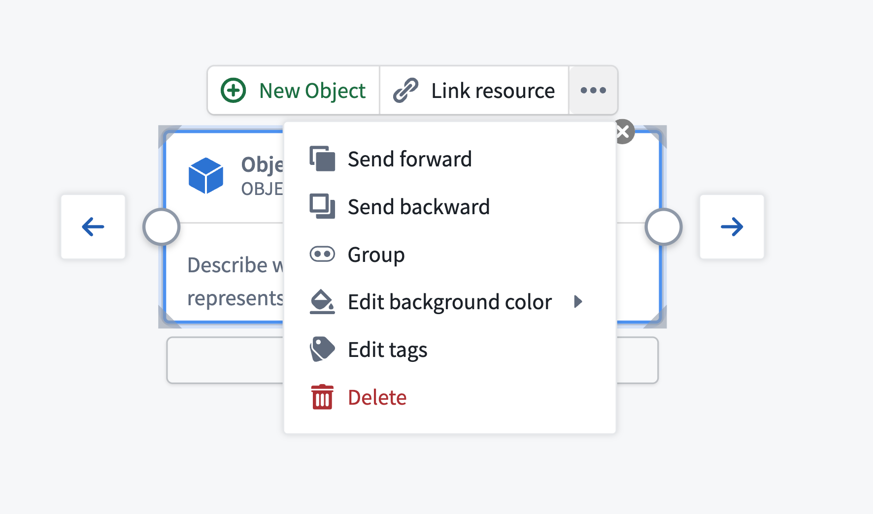 Node toolbar floating above a selected node.