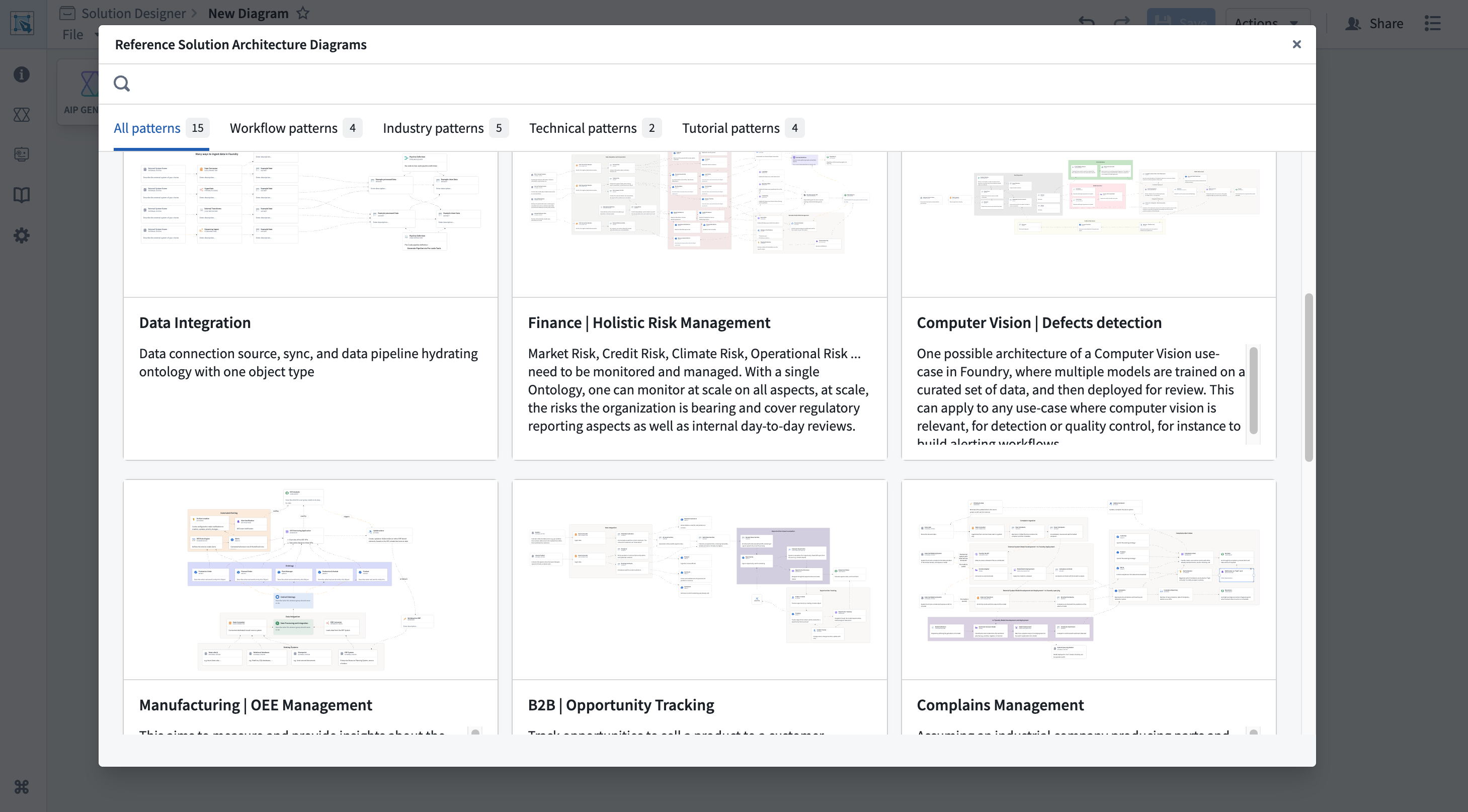 The reference architecture library open in the Solution Designer sidebar.