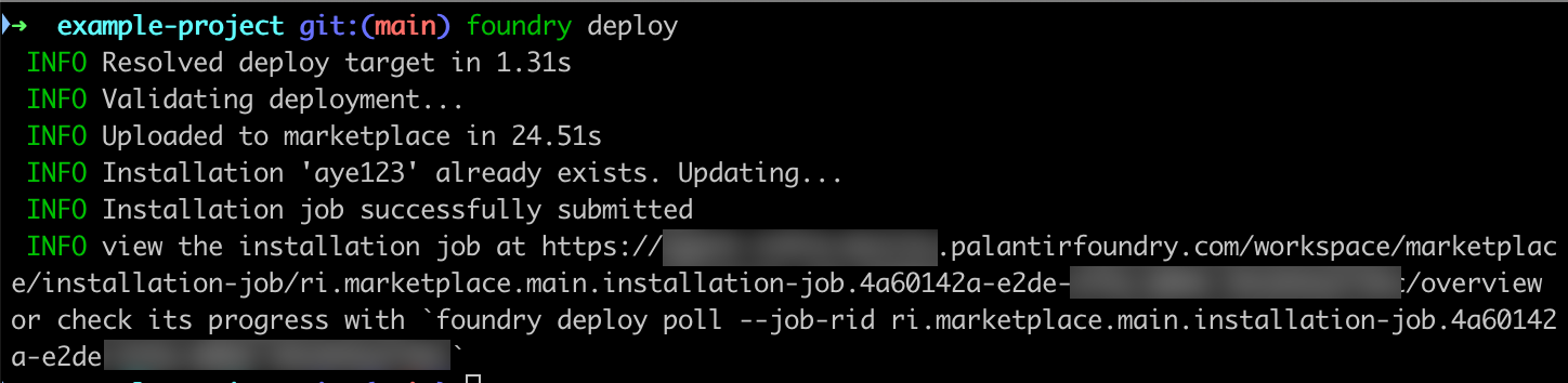 The foundry deploy command output showing that it reads configuration from env.yml.