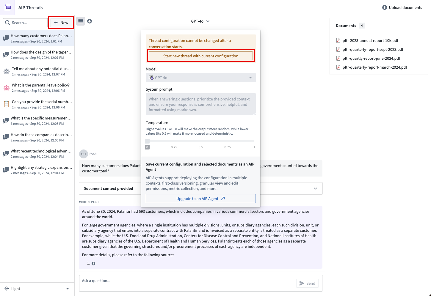 Create a new thread and reselect the documents of interest or select 'Start new thread with current configuration'.