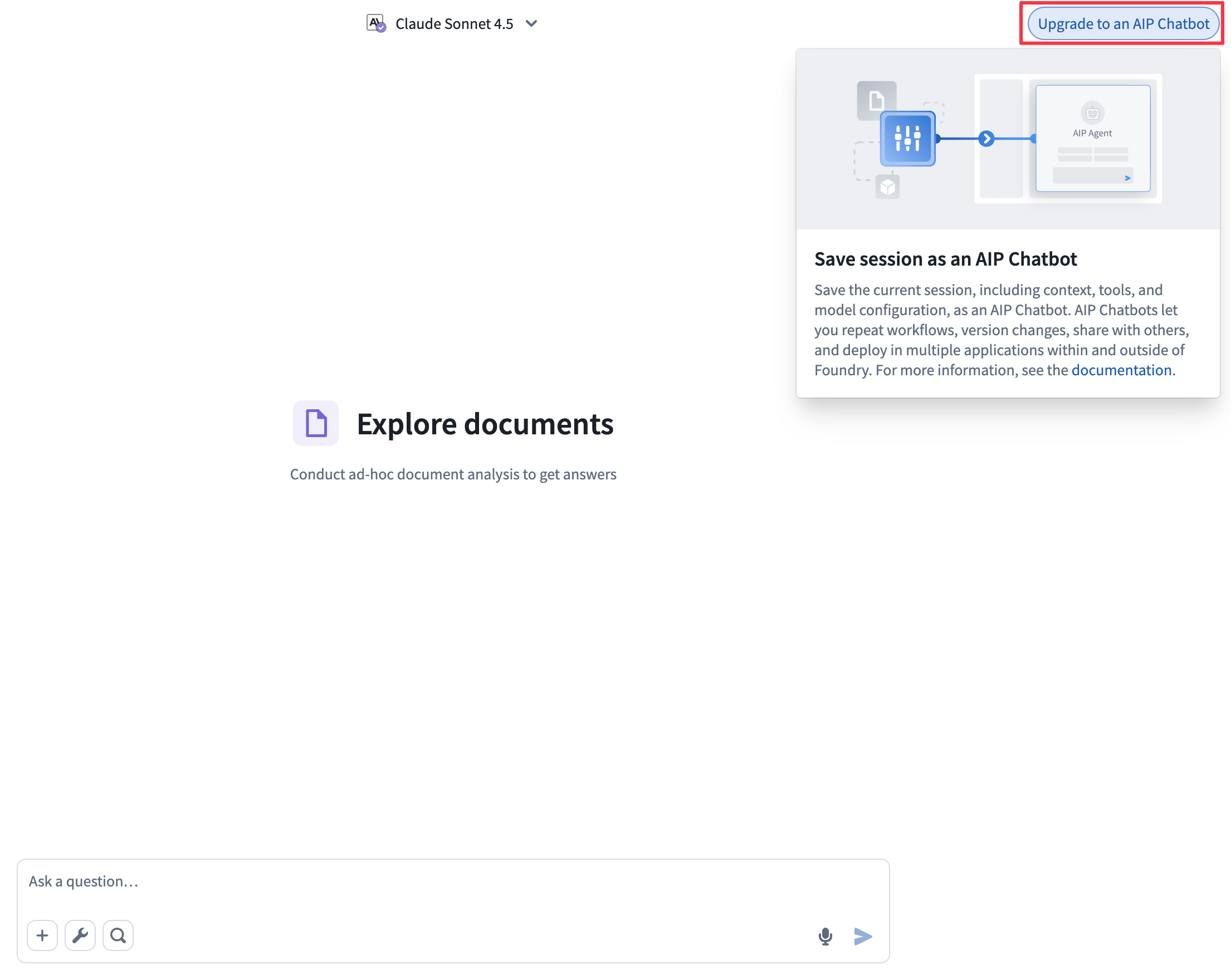 Upgrade thread configuration to a chatbot by selecting 'Upgrade to an AIP Chatbot.