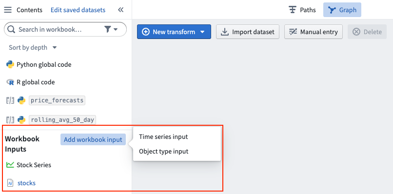 Add Workbook inputs to the code workbook.