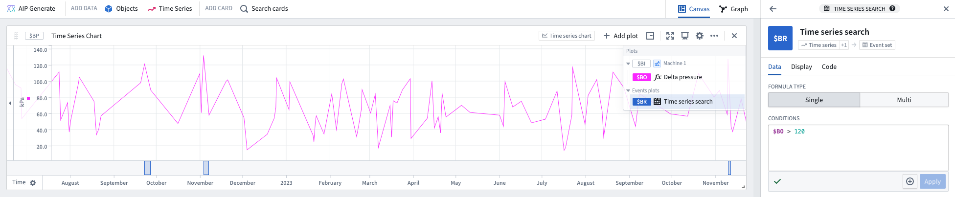 Create a "Time series search" card from a "Time Series Chart" card in Quiver.