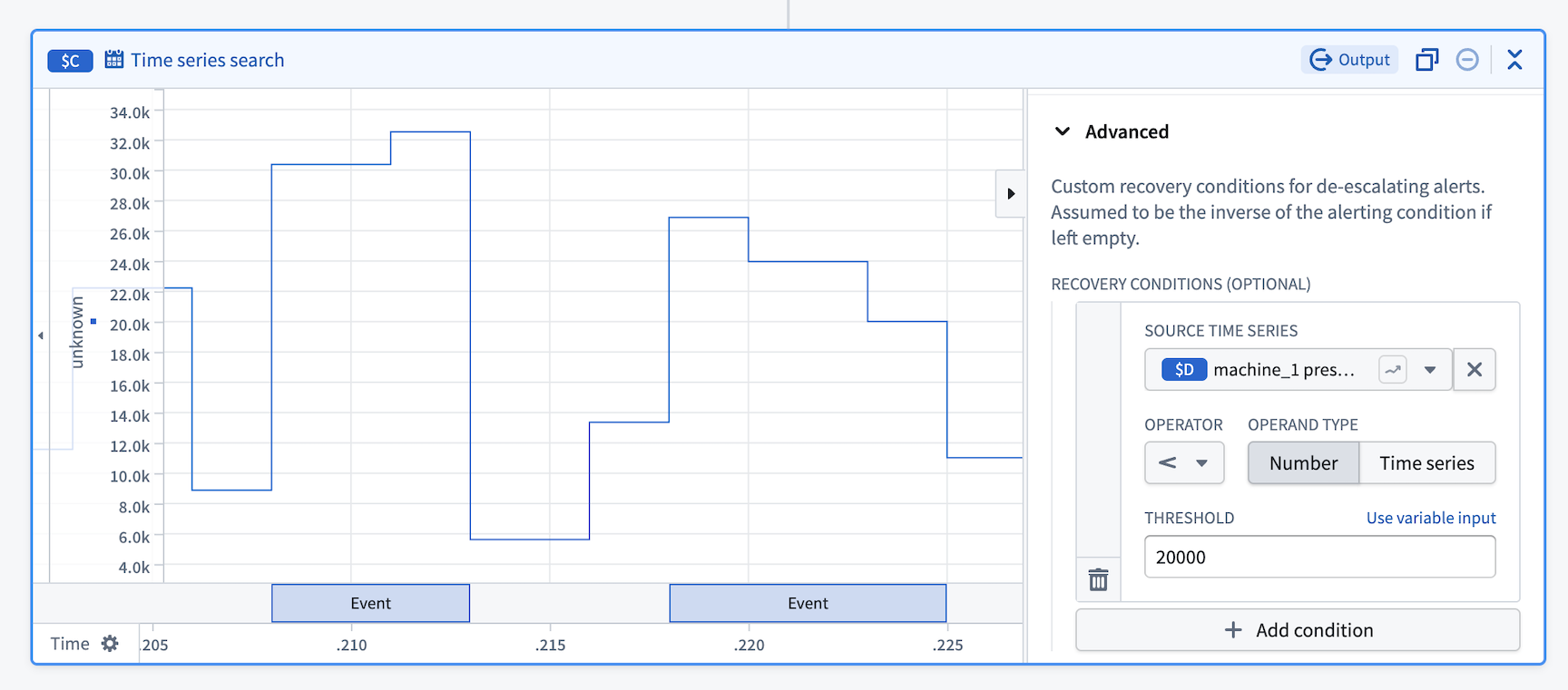 The custom recovery condition configuration dialog.