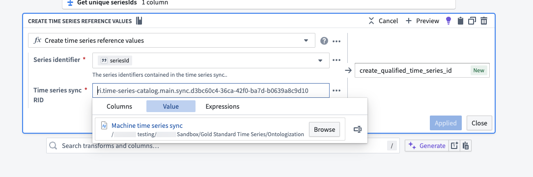 Create time series reference values