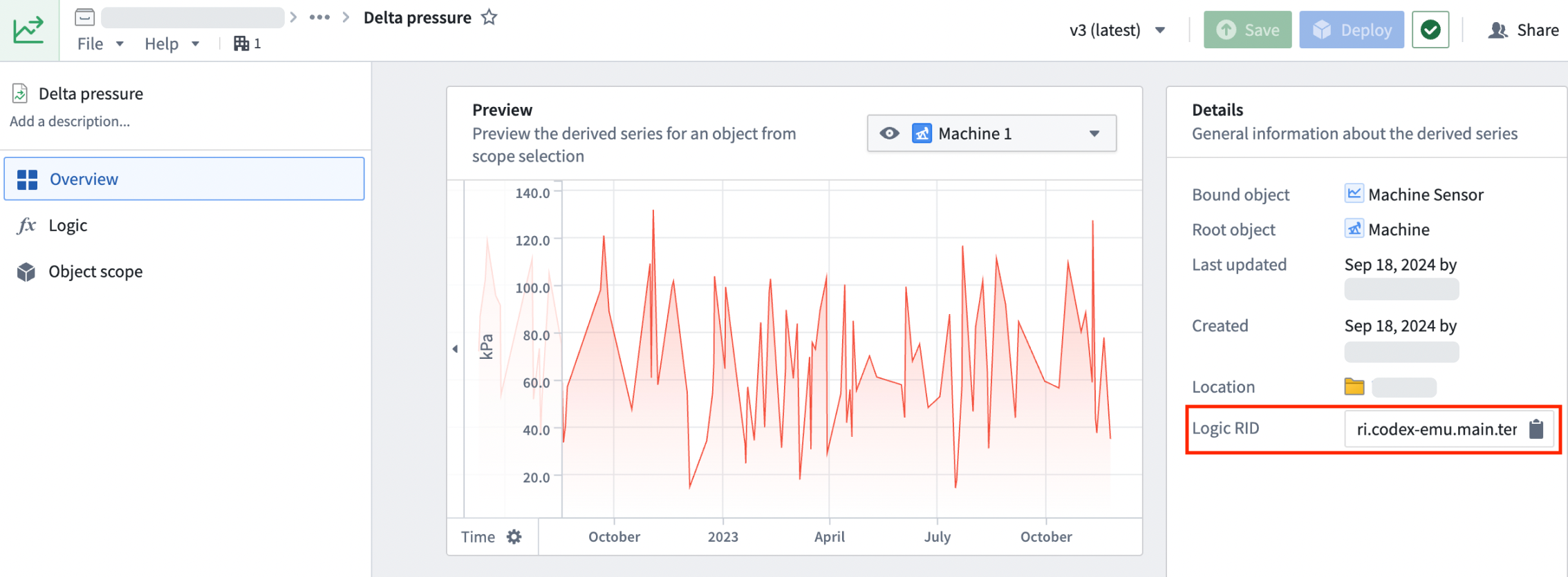 A codex template RID shown on the derived series management page.