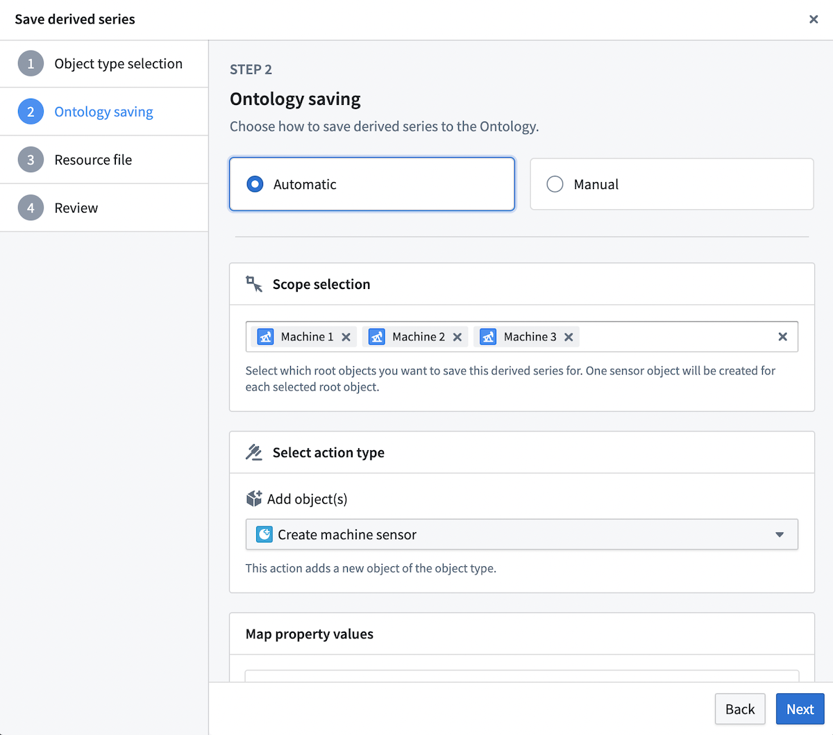 The "Ontology saving" tab of the "Save derived series" dialog.