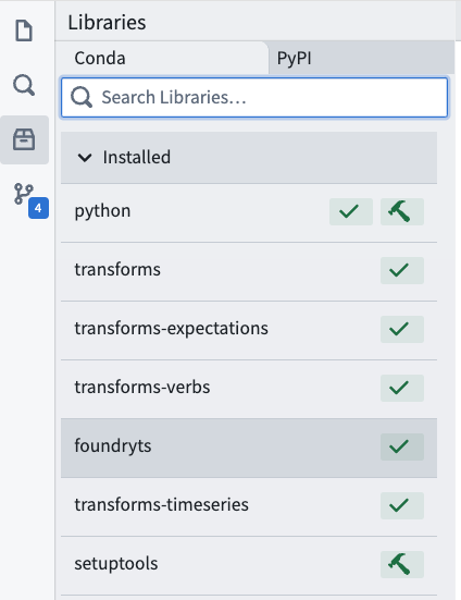 The Libraries pane where you can add libraries to your code repository.