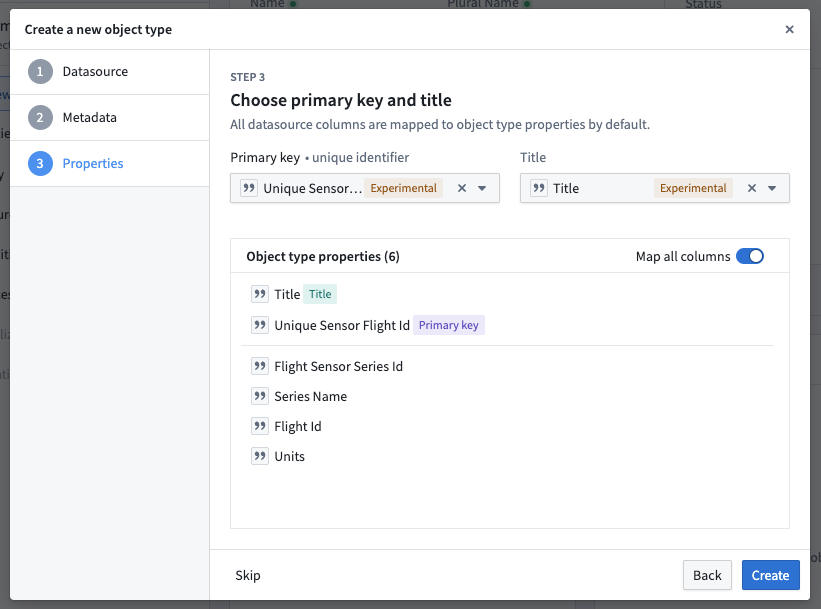 The sensor object properties dialog