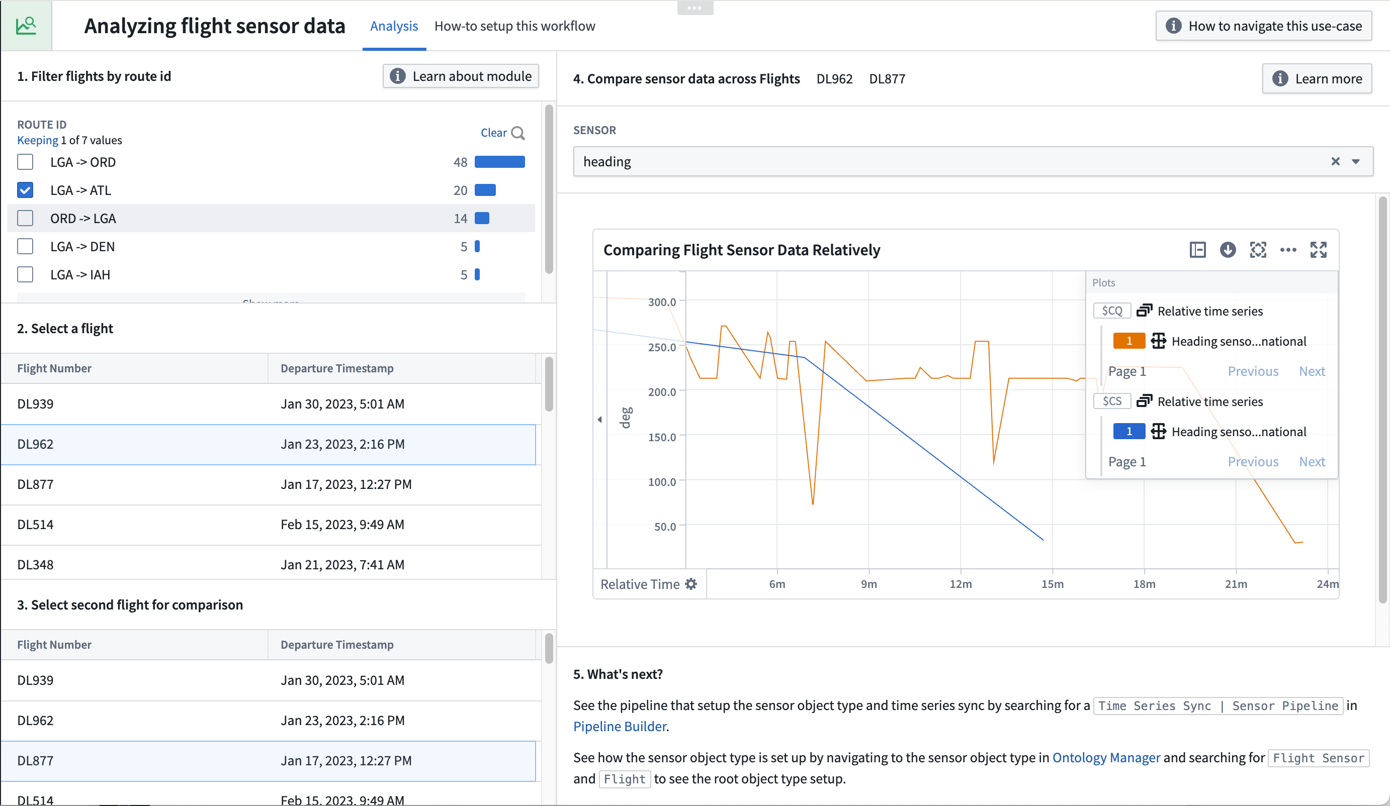 The example Workshop module, using sensor object time series data