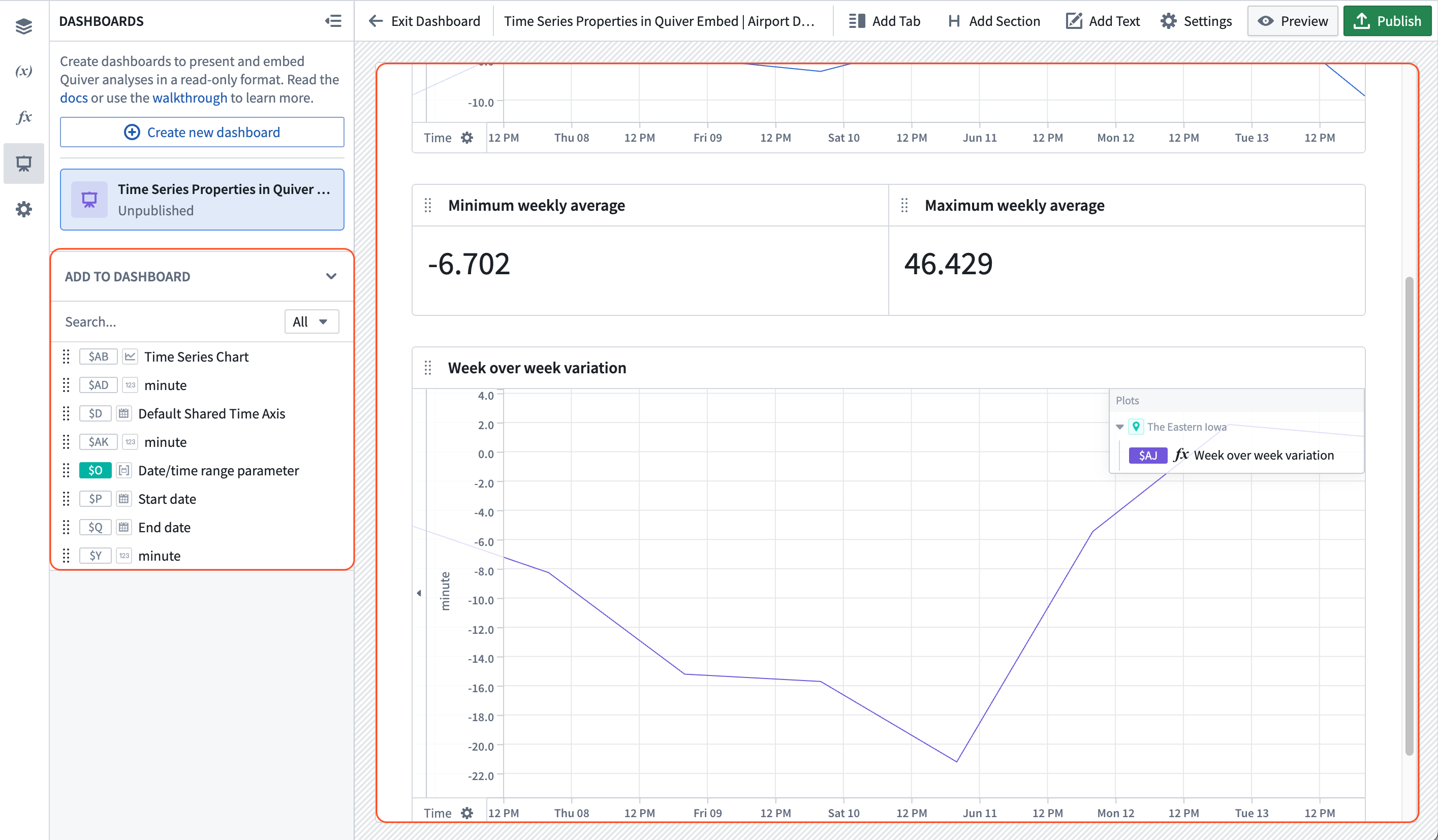 The Quiver add "cards to dashboard option."