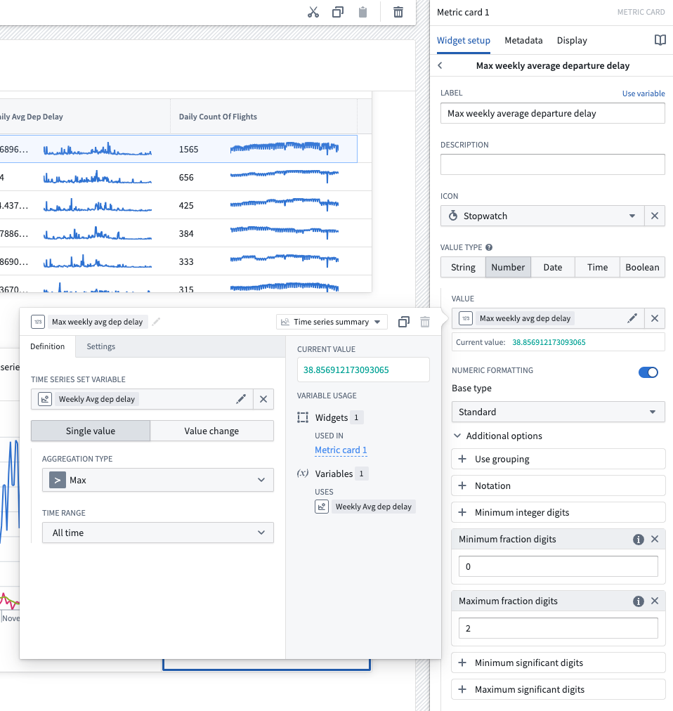 The Workshop Metric Card widget configuration