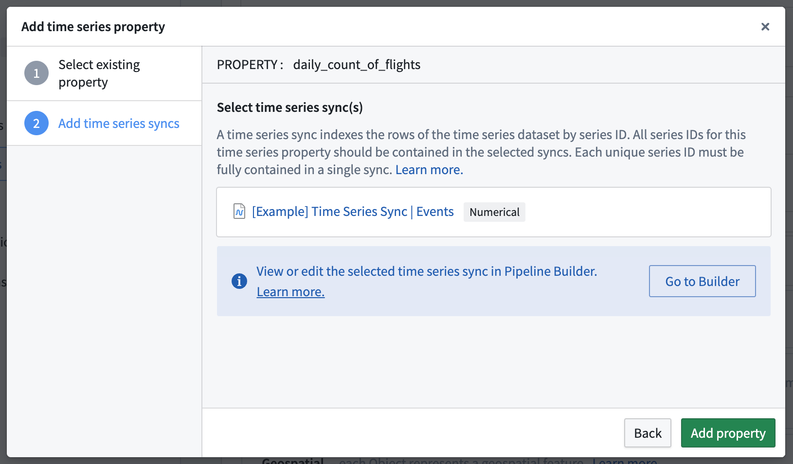 Select the time series sync for the time series property