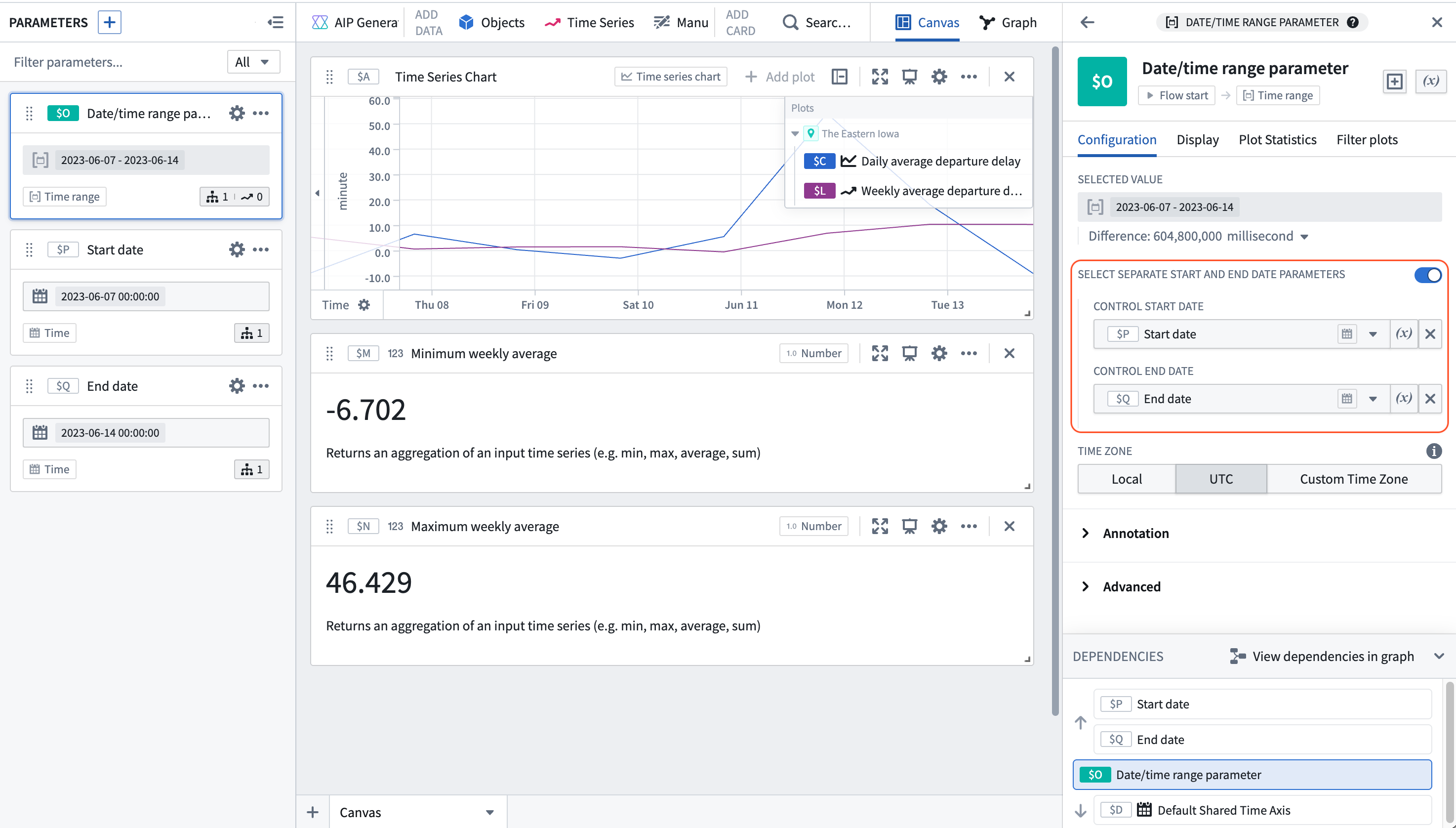 The Quiver time range parameter configuration.