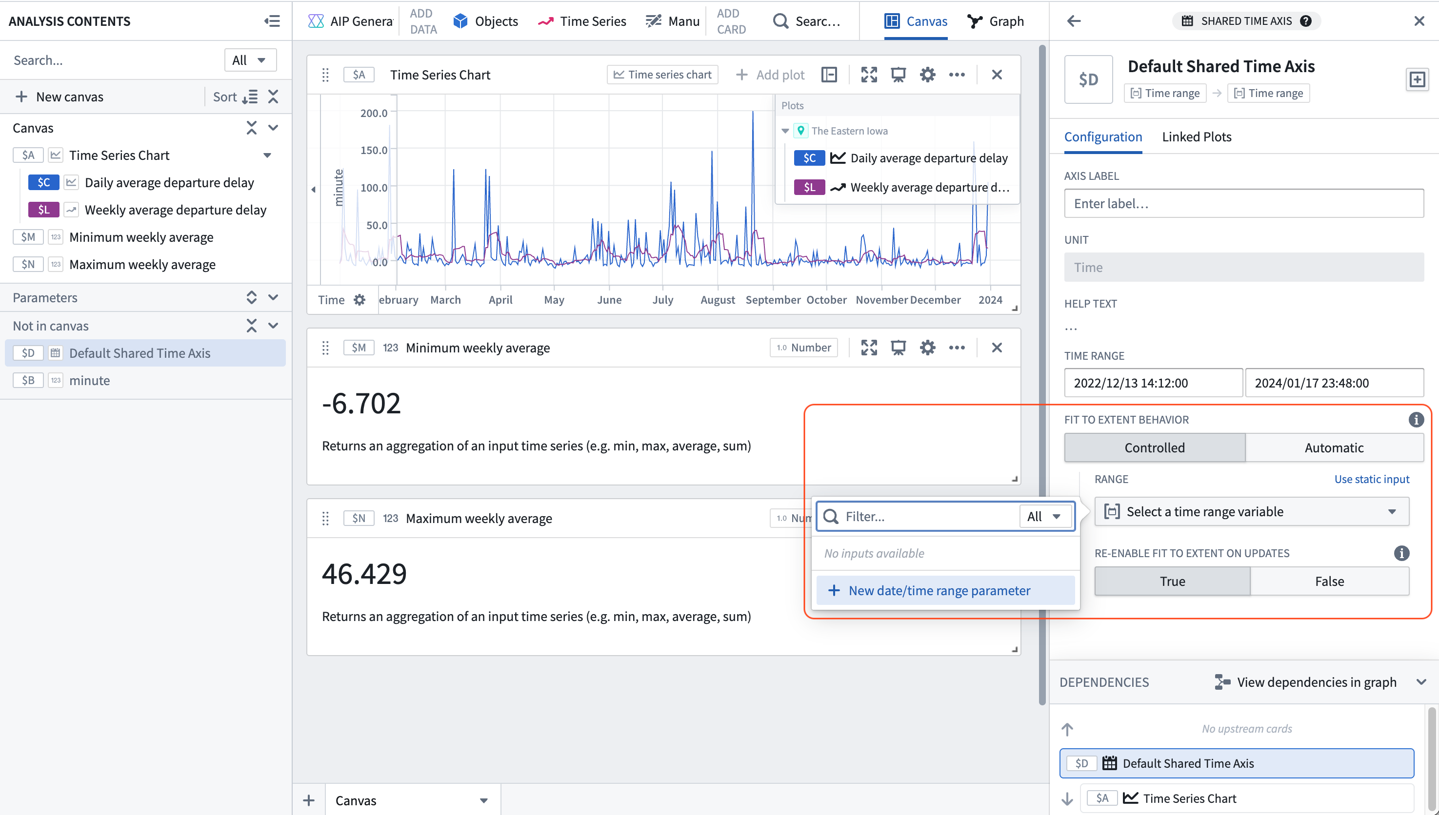 The Quiver default shared time axis.