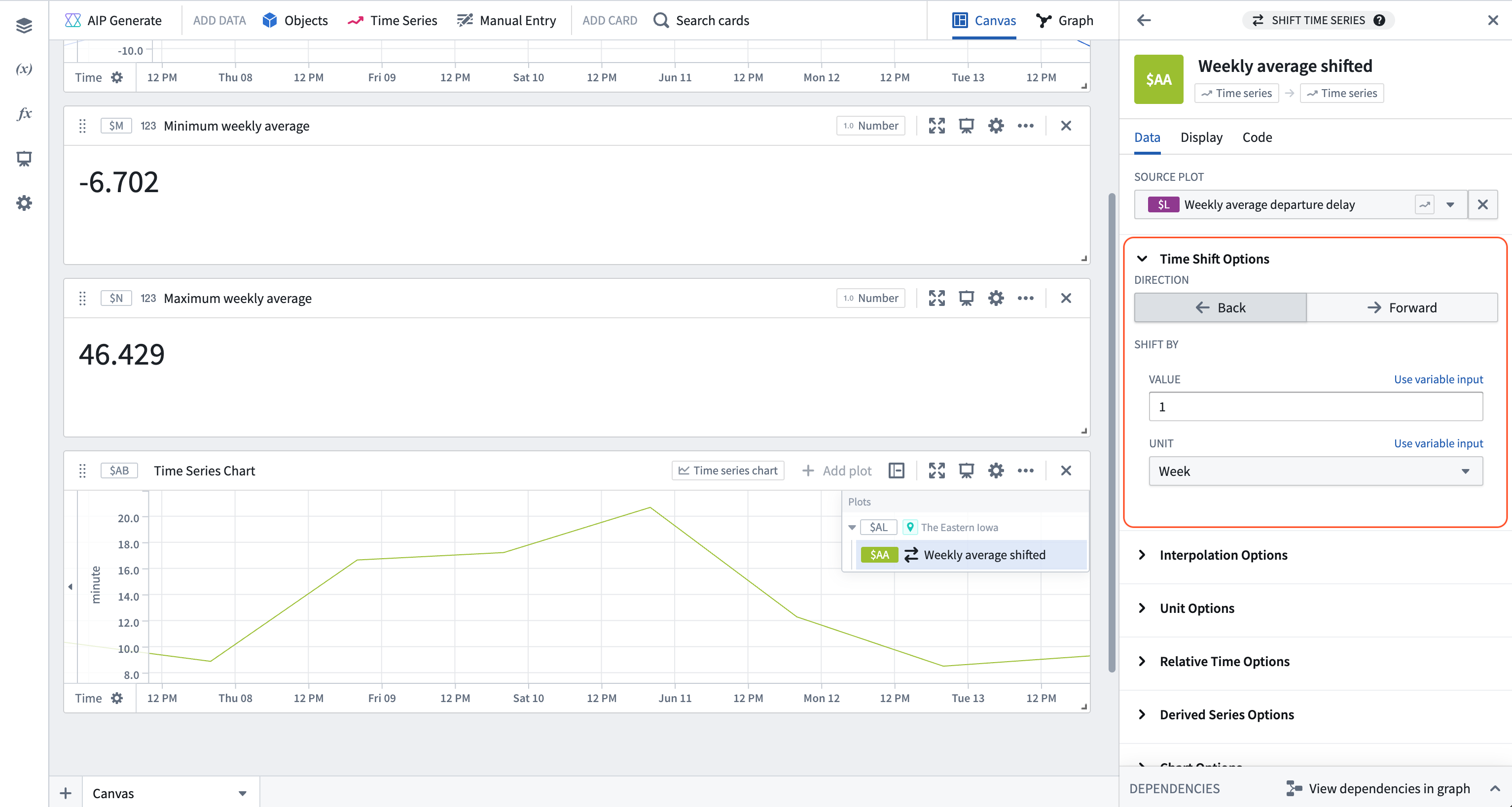 The Quiver shift time series configuration.