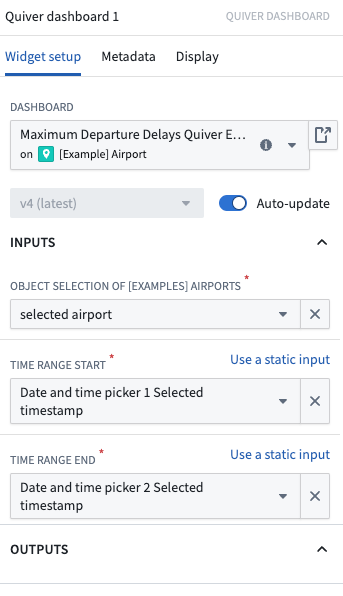 Quiver dashboard widget inputs in Workshop