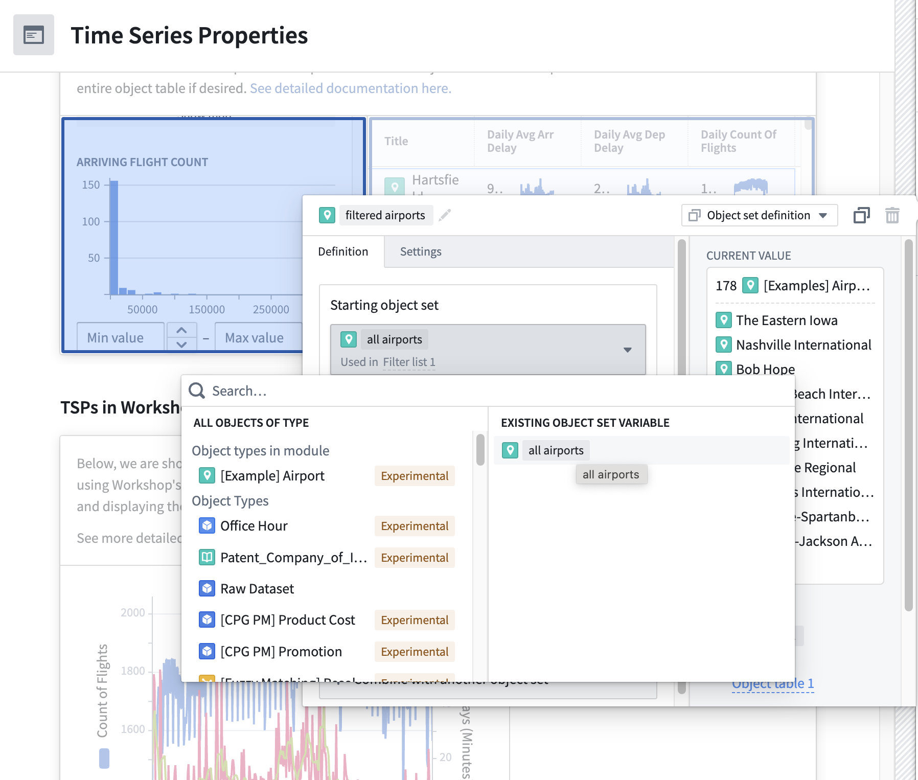 The Object Table widget for selecting a filtered variable as an input