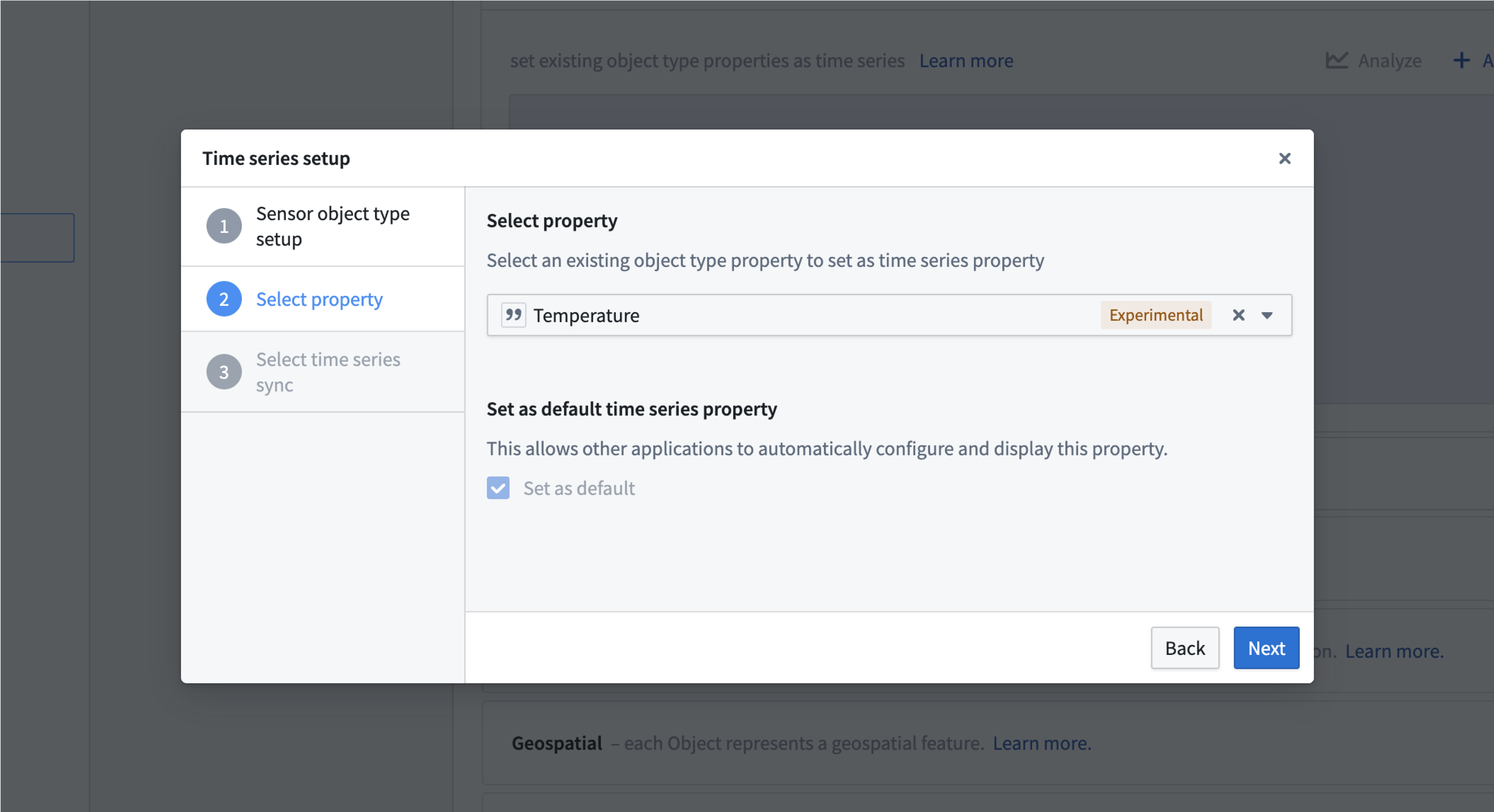 The dialog to add time series properties.