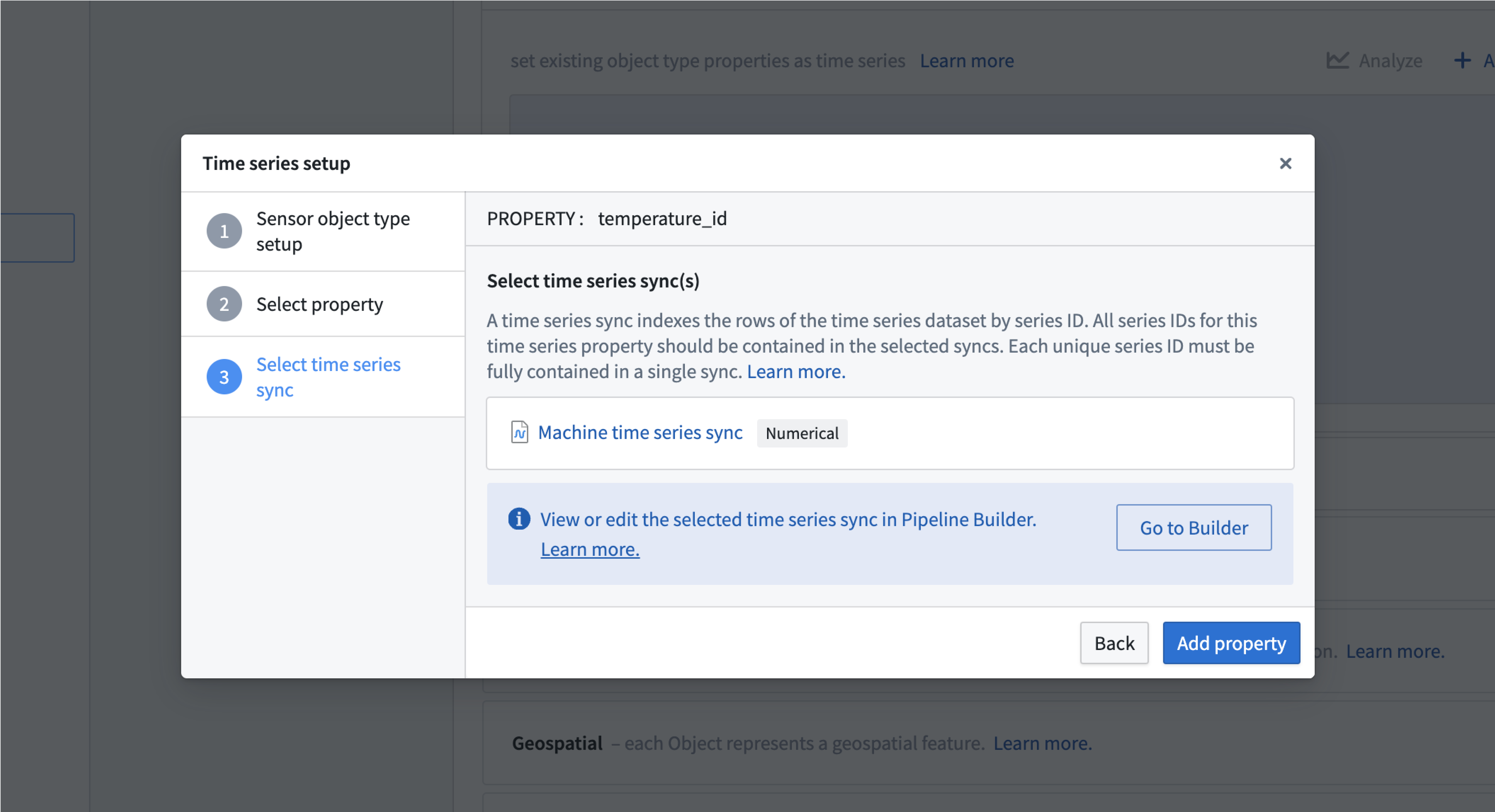 The dialog to add time series properties.