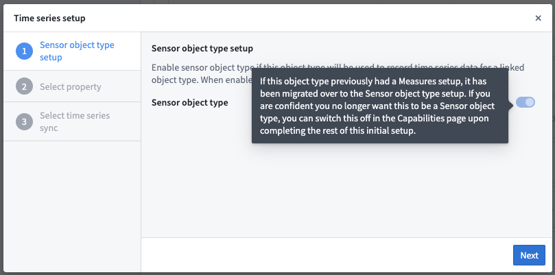 Measures migration step 1 of getting started dialog.