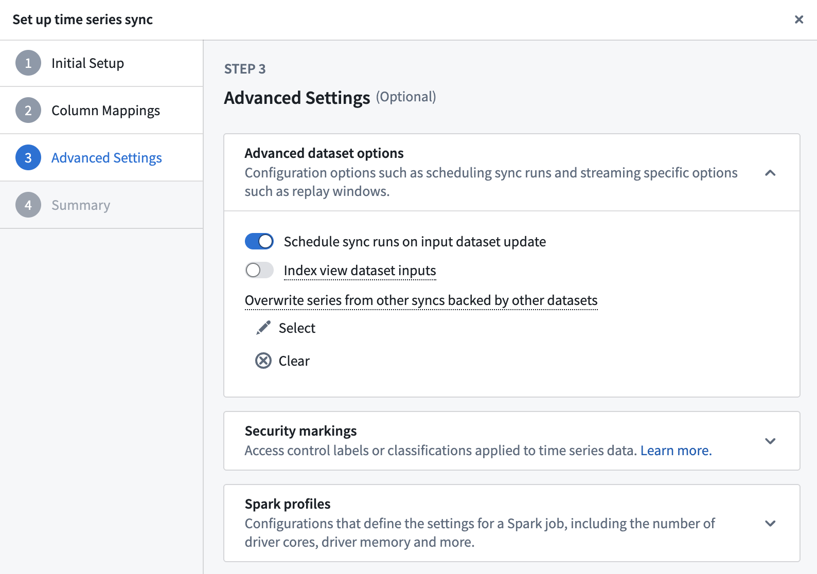 Advanced time series sync options