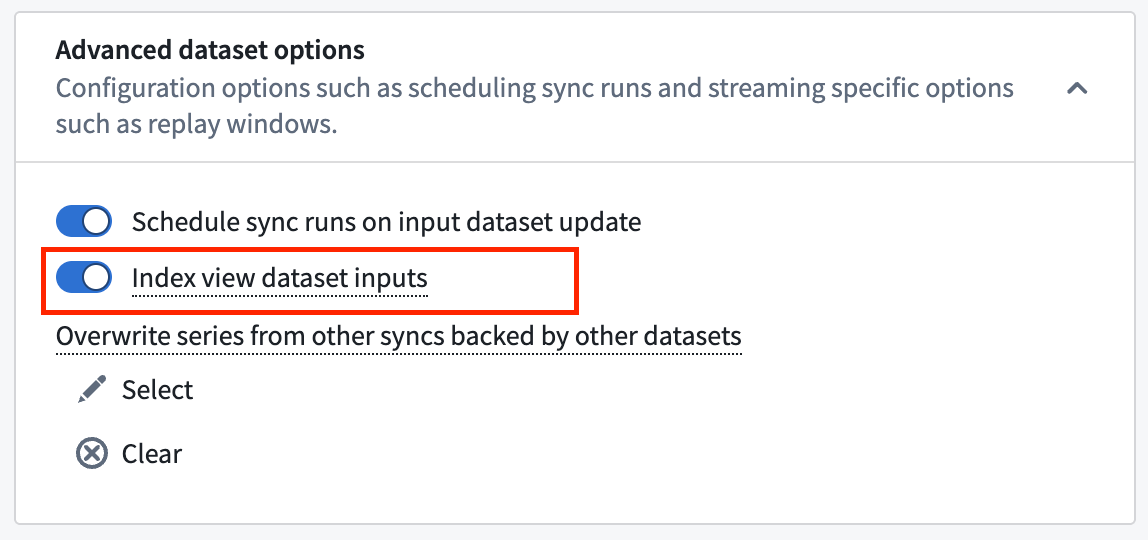 Advanced time series sync index views option