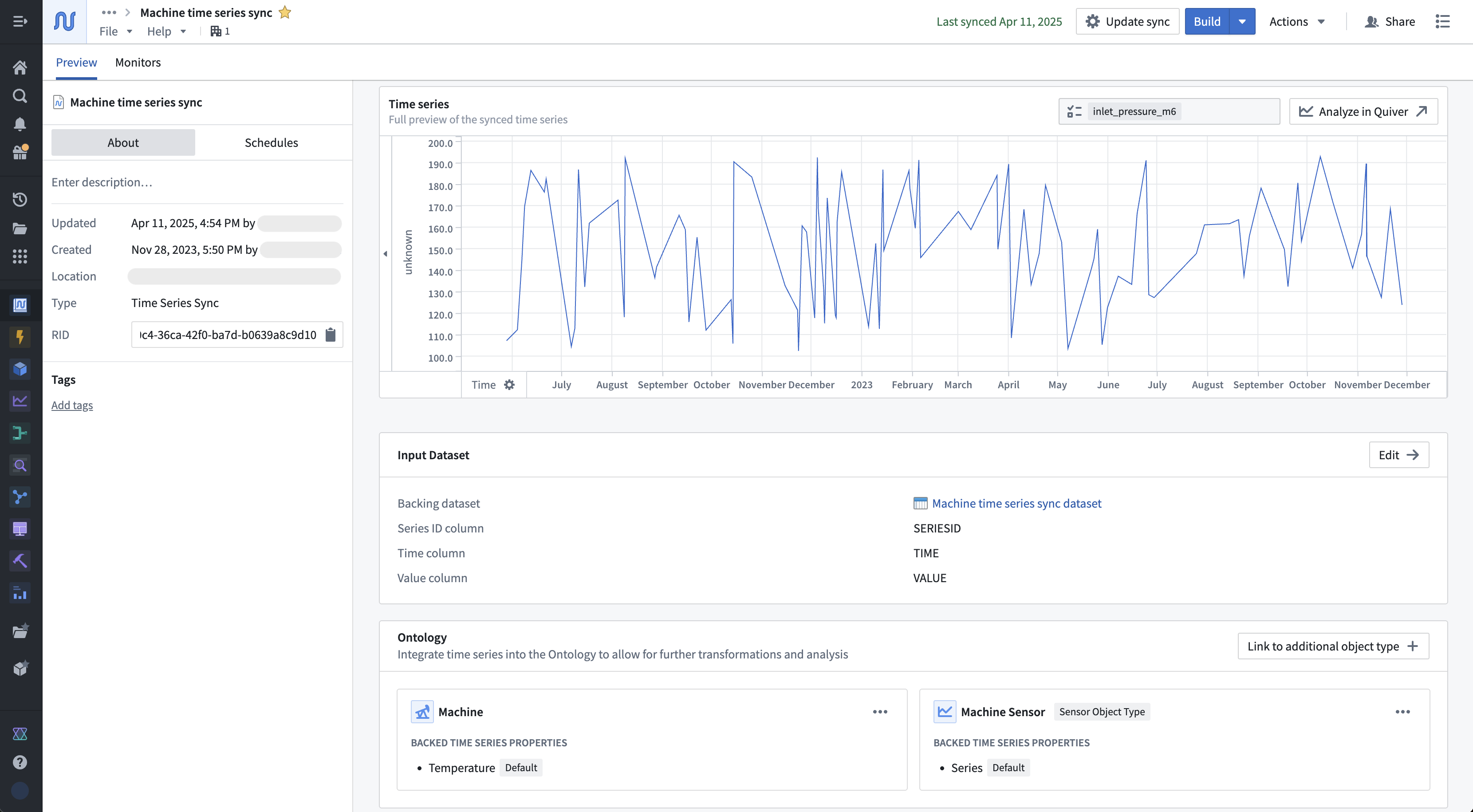 Time series sync page