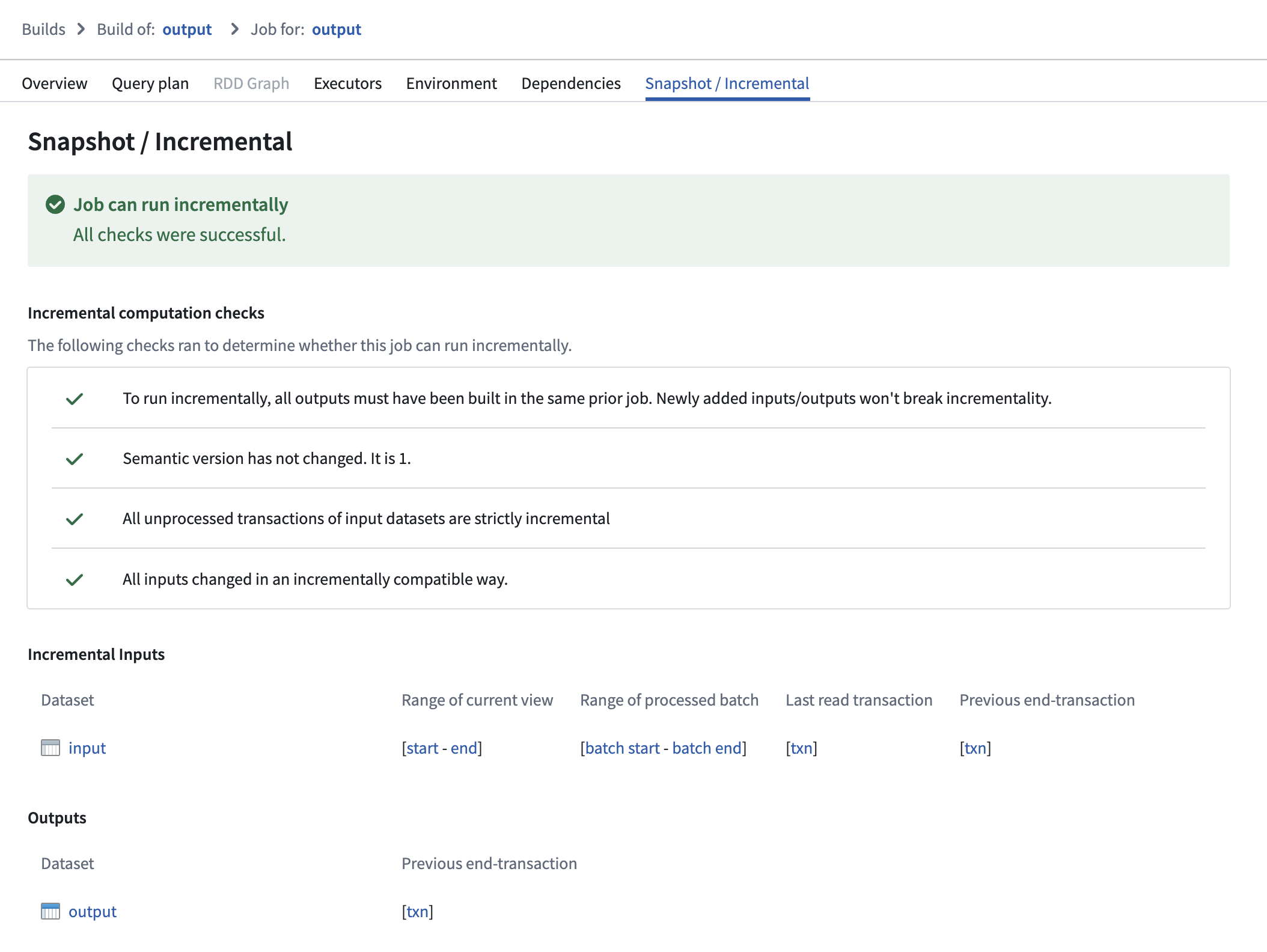 The incremental details for a job.