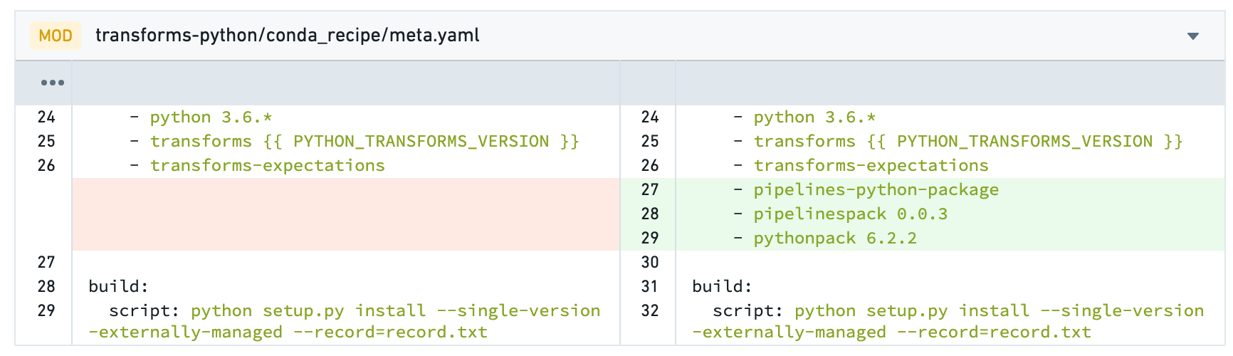 meta yaml file changes