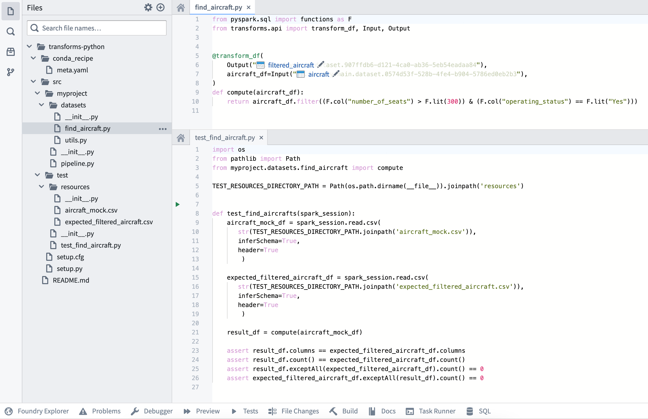 Unit test with example inputs