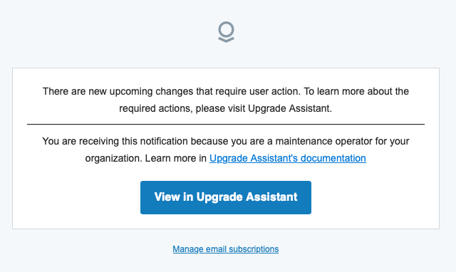 Screenshot of an example new upgrade notification