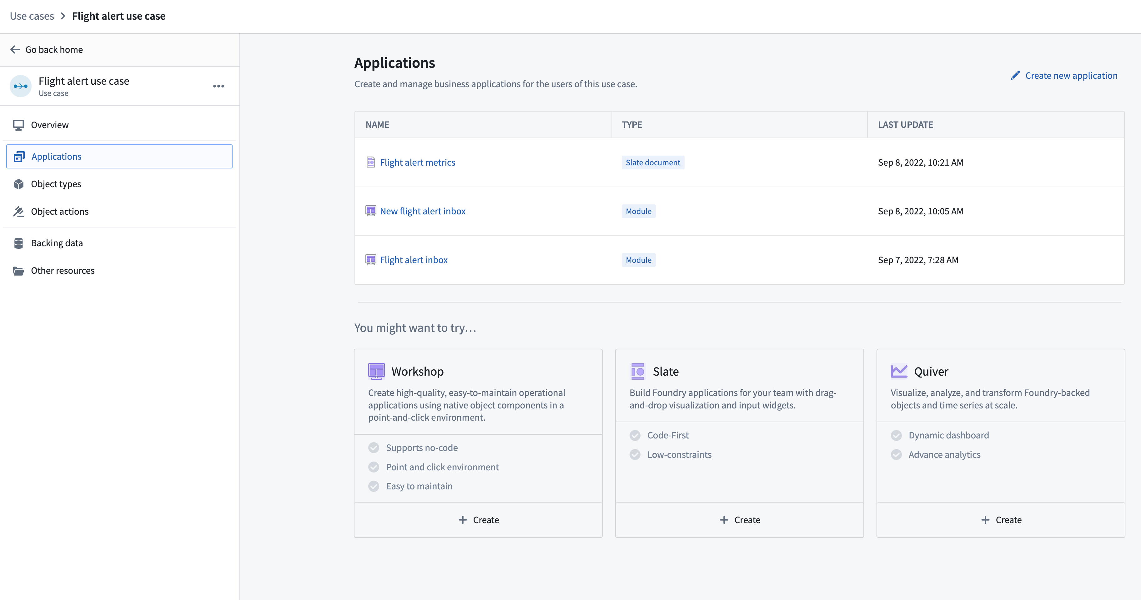 Example list of use case applications