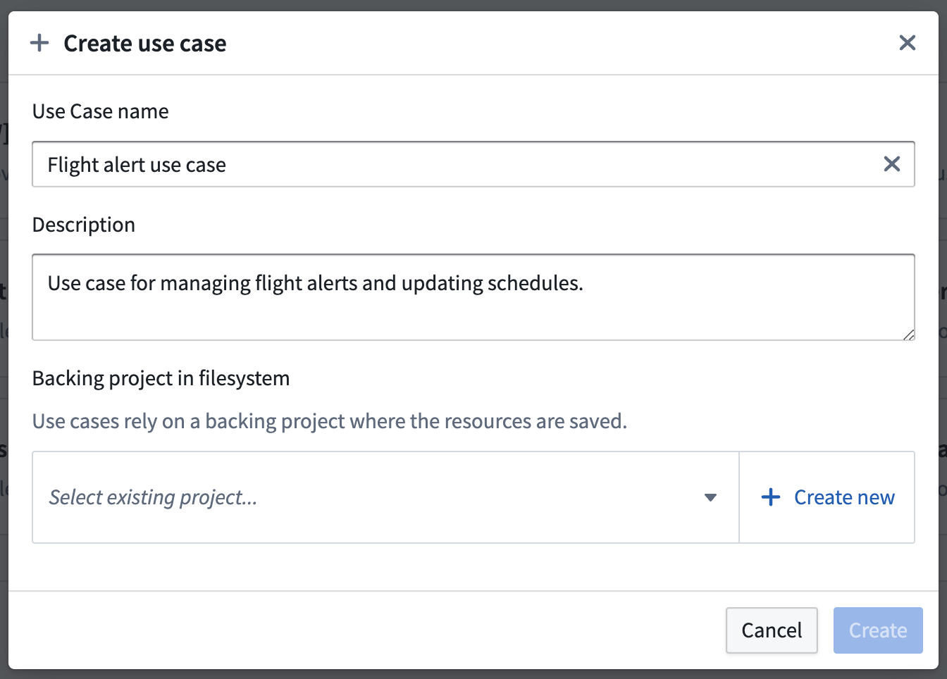 Create use case modal