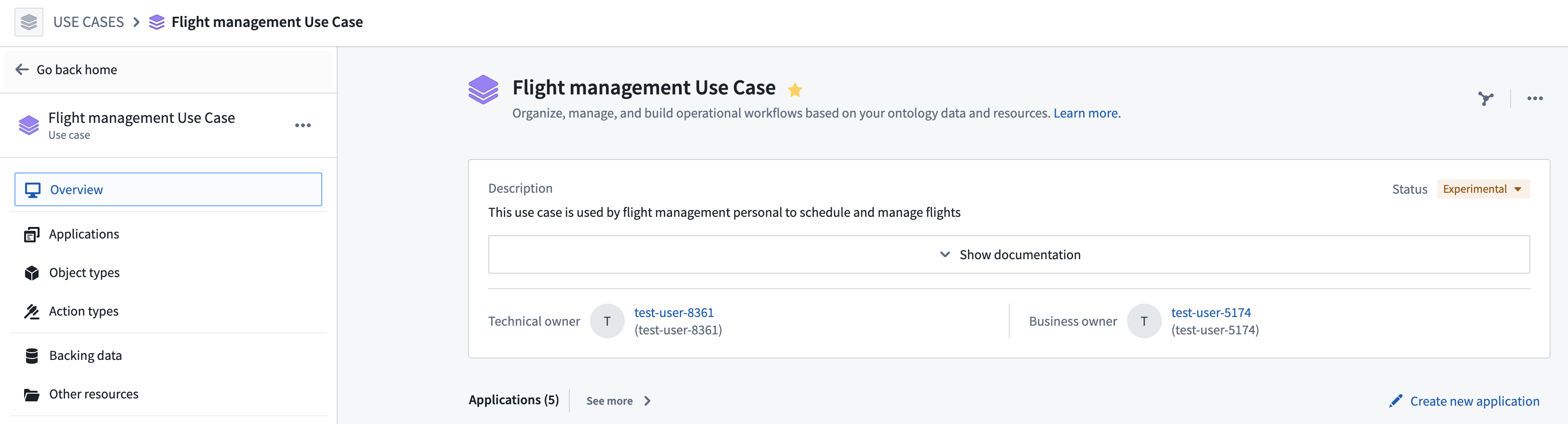 Example of use case metadata